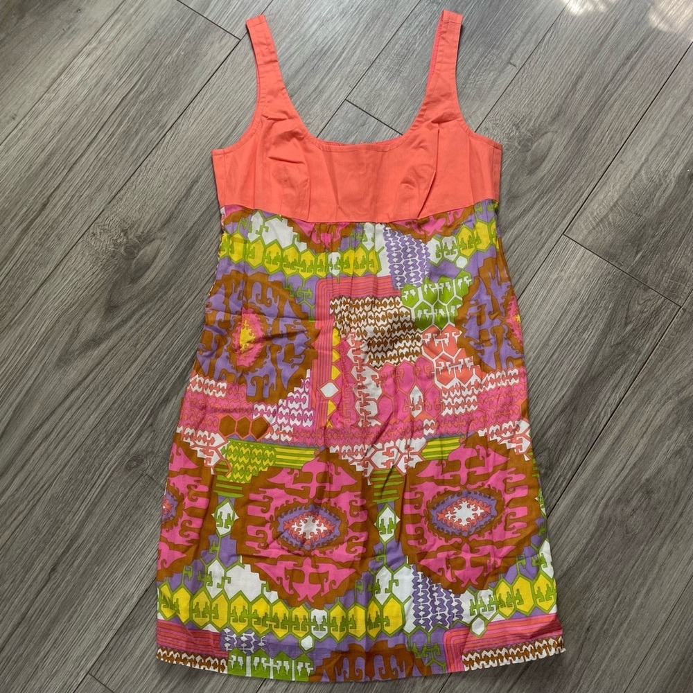 Trina Turk Coral Peach Geometric Empire Waist Dress